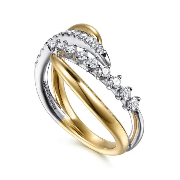 14K White & Yellow Gold 0.30ct Diamond Spike Bypass Ring