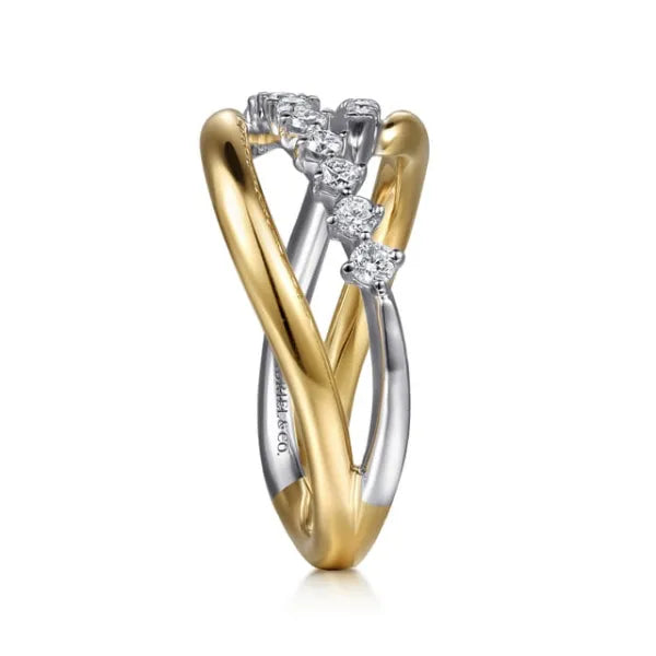 14K White & Yellow Gold 0.30ct Diamond Spike Bypass Ring