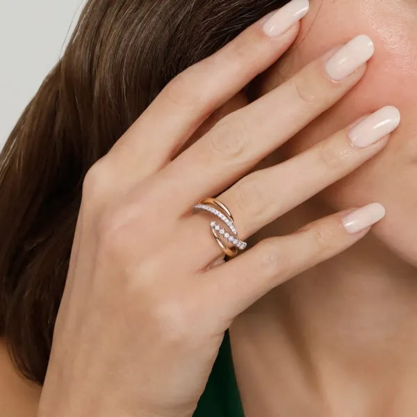 14K White & Yellow Gold 0.30ct Diamond Spike Bypass Ring