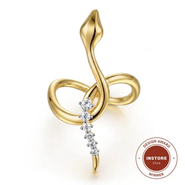 14K Yellow Gold 0.15CT Diamond Snake Twisted Ring