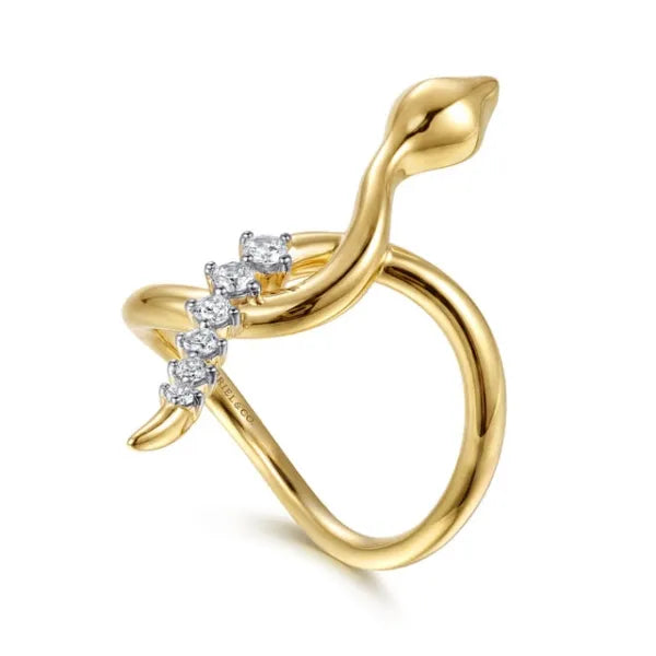 14K Yellow Gold 0.15CT Diamond Snake Twisted Ring