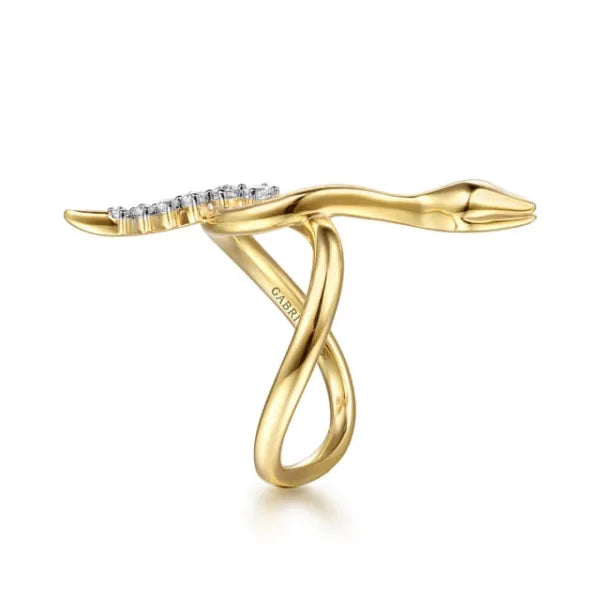 14K Yellow Gold 0.15CT Diamond Snake Twisted Ring