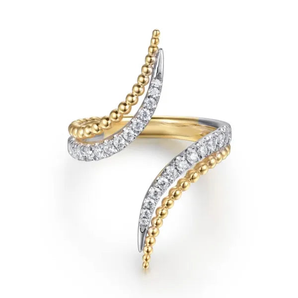 14K White & Yellow Gold Bujukan and 0.35ct Diamond Double Row Bypass Ring