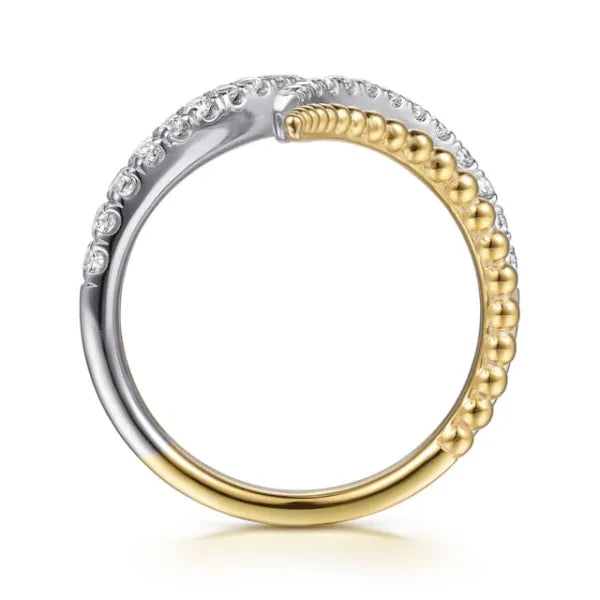 14K White & Yellow Gold Bujukan and 0.35ct Diamond Double Row Bypass Ring