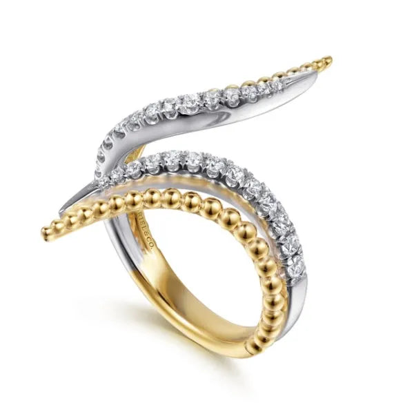 14K White & Yellow Gold Bujukan and 0.35ct Diamond Double Row Bypass Ring