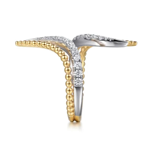 14K White & Yellow Gold Bujukan and 0.35ct Diamond Double Row Bypass Ring