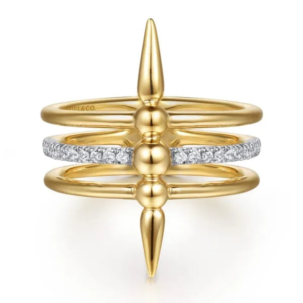 14K Yellow Gold Bujukan Spike and 0.14ct Diamond Easy Stackable Ring