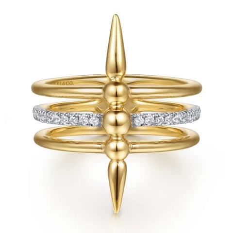 14K Yellow Gold Bujukan Spike and 0.14ct Diamond Easy Stackable Ring