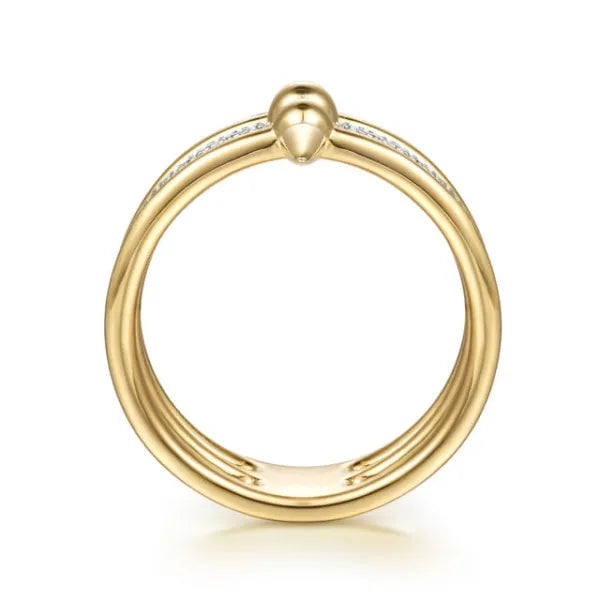 14K Yellow Gold Bujukan Spike and 0.14ct Diamond Easy Stackable Ring