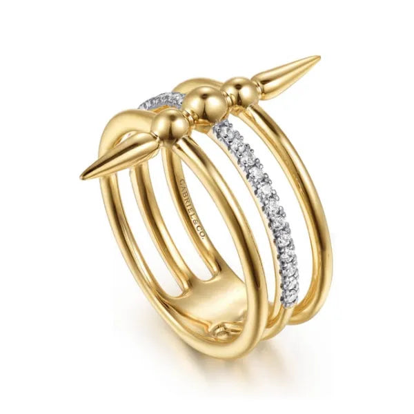 14K Yellow Gold Bujukan Spike and 0.14ct Diamond Easy Stackable Ring
