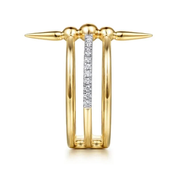 14K Yellow Gold Bujukan Spike and 0.14ct Diamond Easy Stackable Ring