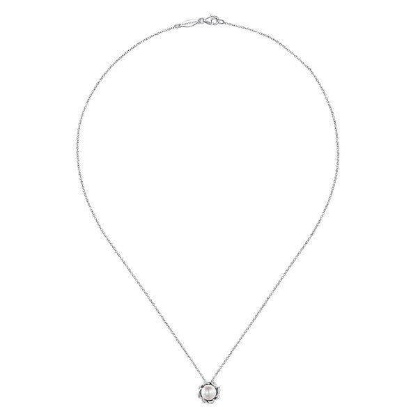 925 Sterling Silver Swirling Cultured Pearl Pendant Necklace