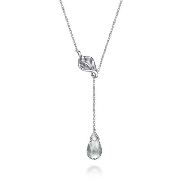 Sterling Silver Green Amethyst Floral Lariat Necklace