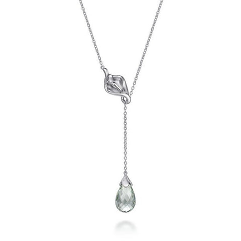 Sterling Silver Green Amethyst Floral Lariat Necklace