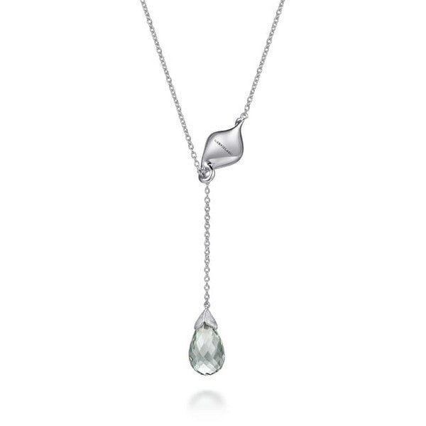 Sterling Silver Green Amethyst Floral Lariat Necklace