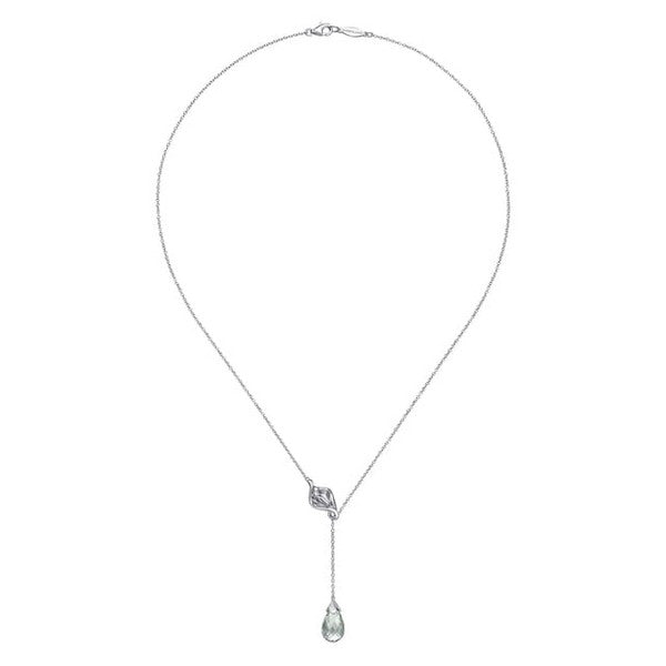 Sterling Silver Green Amethyst Floral Lariat Necklace