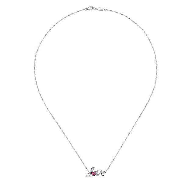 925 Sterling Silver Ruby Pave Love Necklace