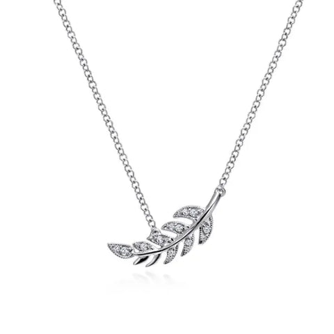 14K White Gold 0.05ctw Diamond Leaf Pendant Necklace
