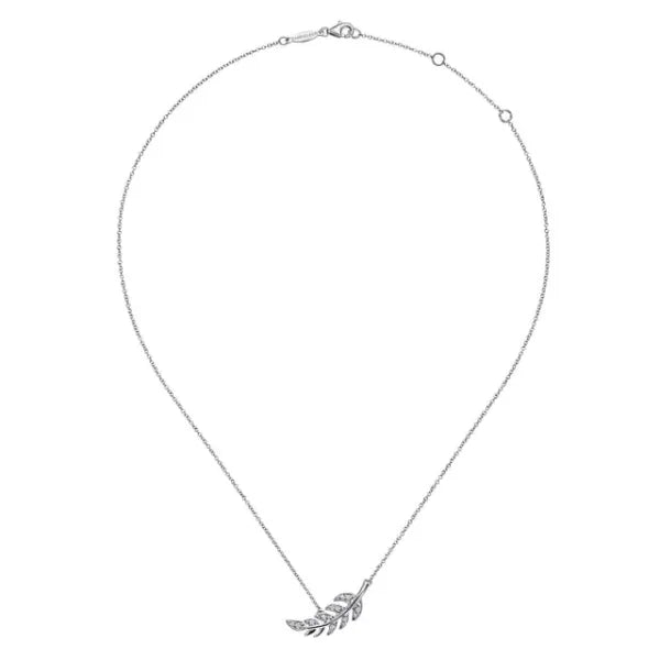 14K White Gold 0.05ctw Diamond Leaf Pendant Necklace