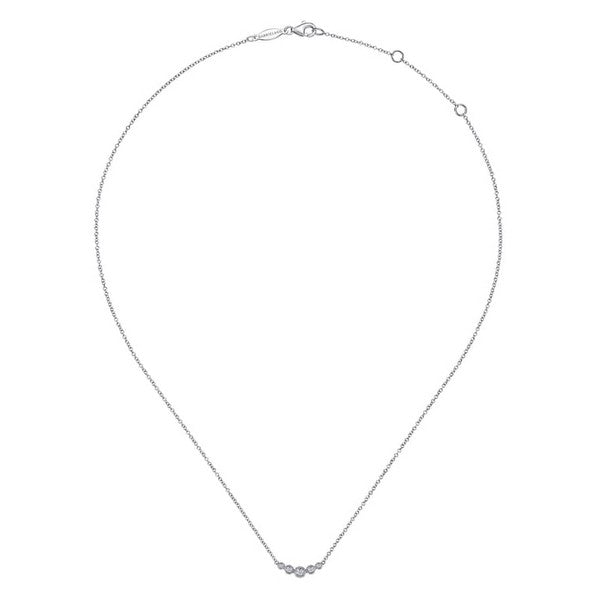 14K White Gold Curved Diamond Bar Necklace