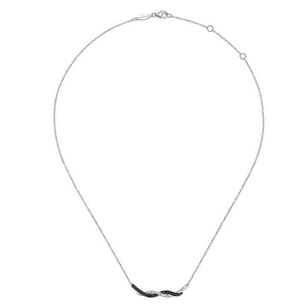Hammered 925 Sterling Silver Black Spinel Twisted Bar Necklace