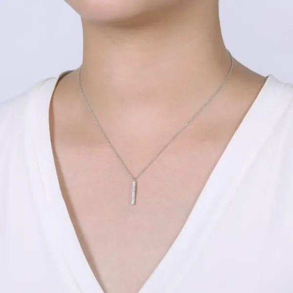 14K White Gold Diamond Drop Pendant Necklace