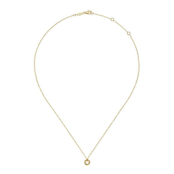 14K Yellow Gold Plain and Bujukan Beaded Interlocking Circles Pendant Necklace