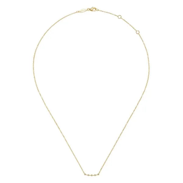 14K Yellow Gold Curved Bar Necklace with Diamond Stations