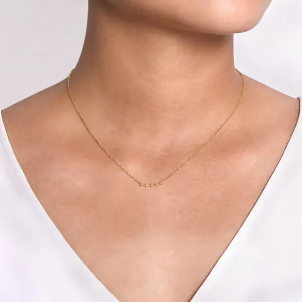 14K Yellow Gold Curved Bar Necklace with Diamond Stations