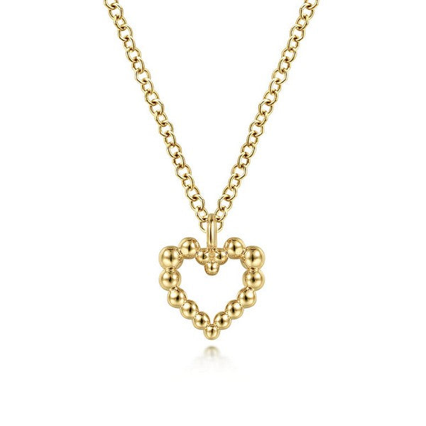 14K Yellow Gold Bujukan Bead Open Heart Pendant Necklace