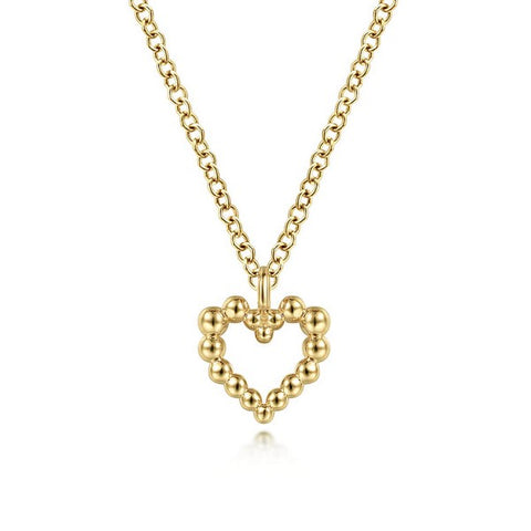 14K Yellow Gold Bujukan Bead Open Heart Pendant Necklace