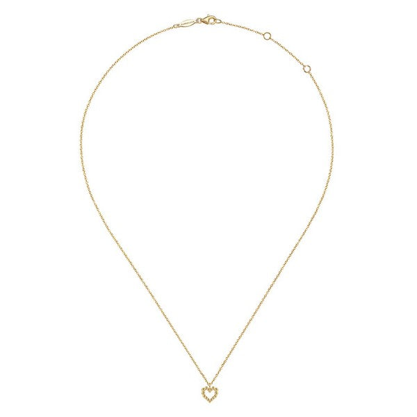 14K Yellow Gold Bujukan Bead Open Heart Pendant Necklace