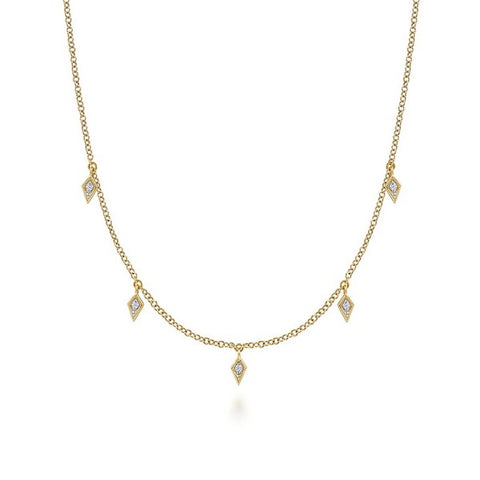 14K Yellow Gold Diamond Station Kite Droplet Necklace