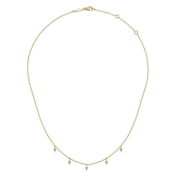 14K Yellow Gold Diamond Station Kite Droplet Necklace