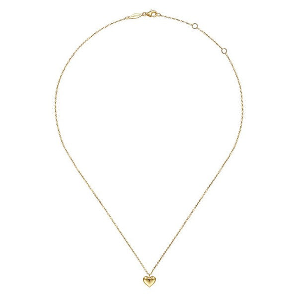 14K Yellow Gold Puff Heart Pendant Necklace