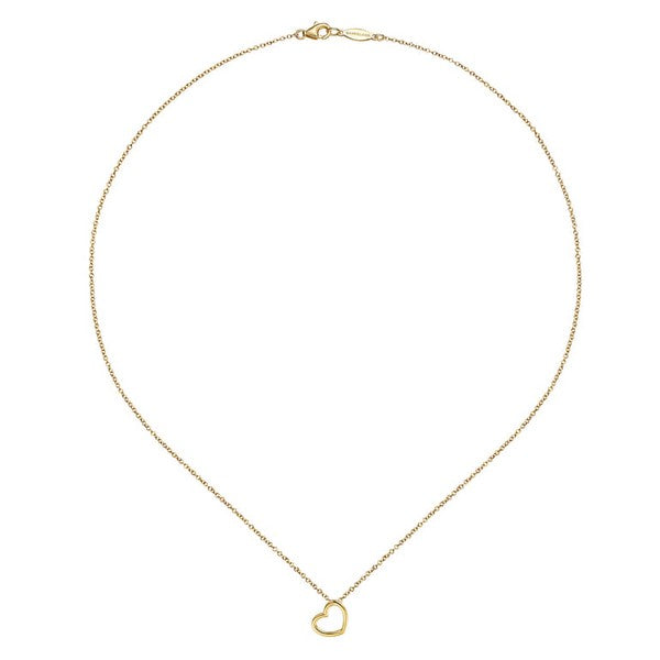 14K Yellow Gold Tilted Heart Pendant Necklace