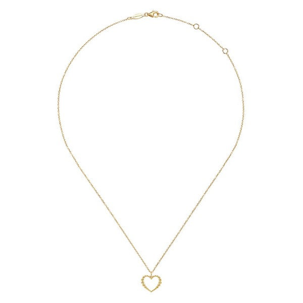 14K Yellow Gold Bujukan Beaded Open Heart Pendant Necklace