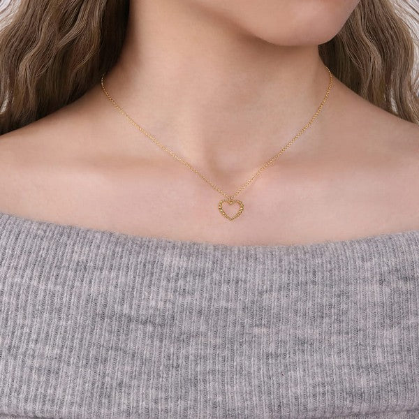 14K Yellow Gold Bujukan Beaded Open Heart Pendant Necklace