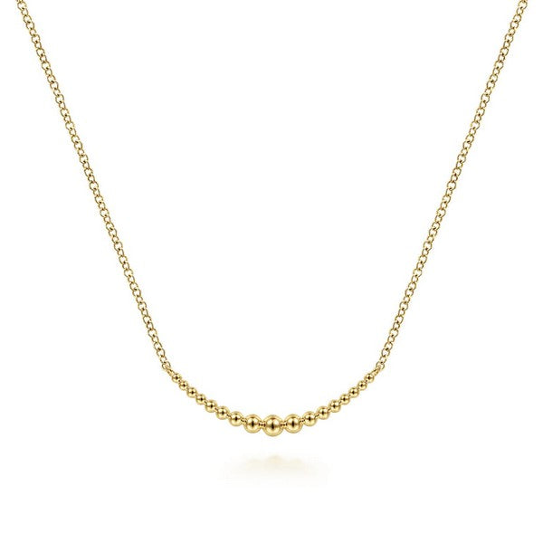 14K Yellow Gold Graduating Bujukan Bead Curved Bar Necklace