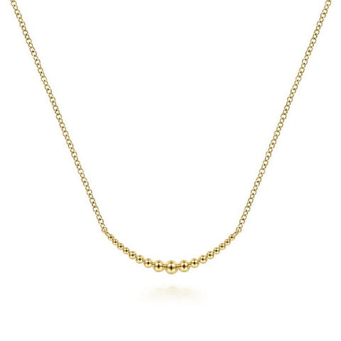 14K Yellow Gold Graduating Bujukan Bead Curved Bar Necklace