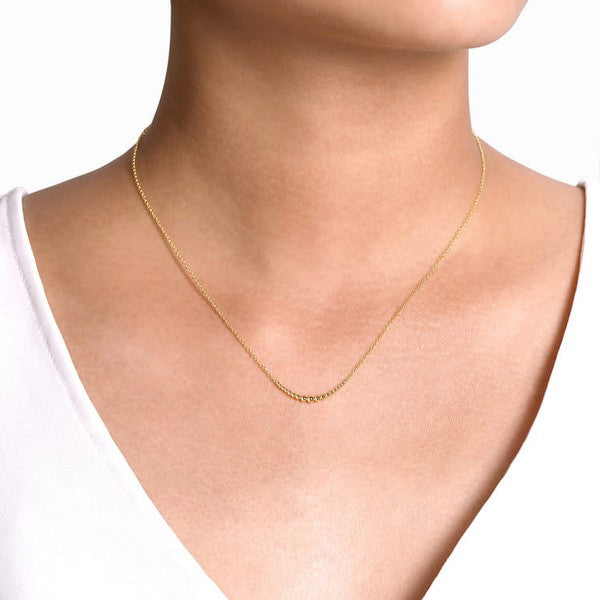 14K Yellow Gold Graduating Bujukan Bead Curved Bar Necklace