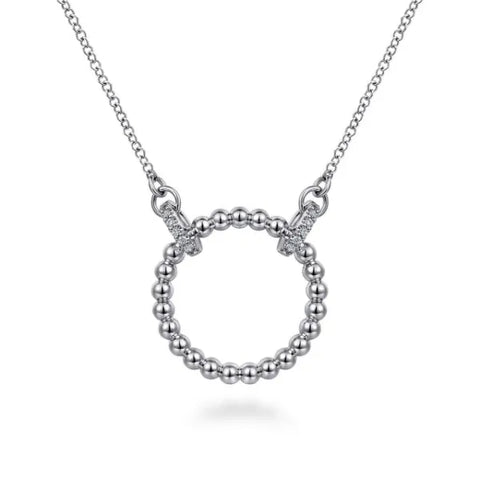 925 Sterling Silver Bujukan White Sapphire Open Circle Pendant Necklace