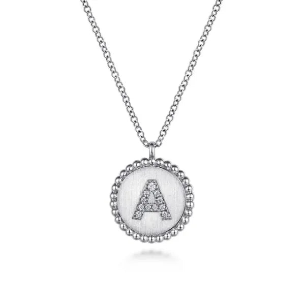 Lady's White Silver Bujukan Diamond Inital A Necklace