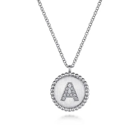 Lady's White Silver Bujukan Diamond Inital A Necklace