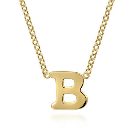 14K Yellow Gold B Initial Necklace