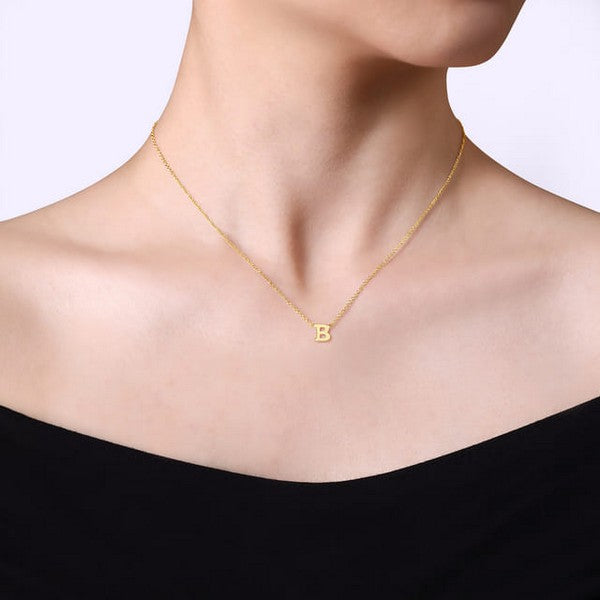 14K Yellow Gold B Initial Necklace