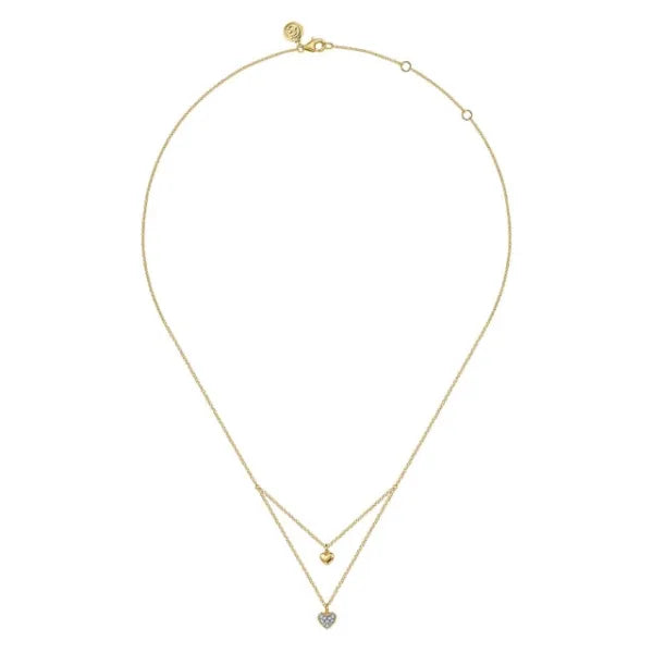 14K Yellow Gold Diamond Double Heart Pendant Necklace
