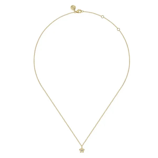 14K Yellow Gold Diamond Flower Pendant Necklace