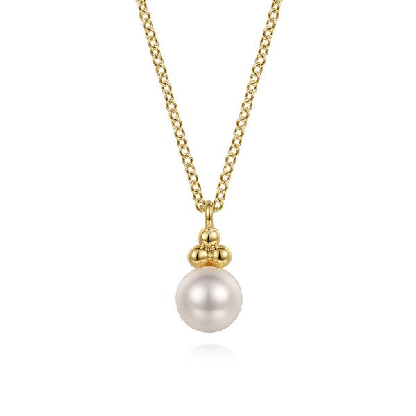 14K Yellow Gold Pearl Bujukan Drop Pendant Necklace