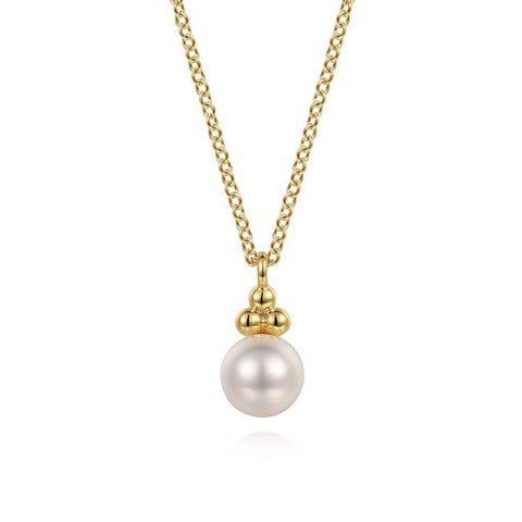 14K Yellow Gold Pearl Bujukan Drop Pendant Necklace